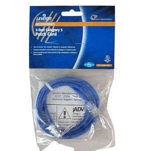 2/$15 NEW Leviton CAT 5 3-Foot Patch Cord Blue 52455-3BL Network Cable Ethernet